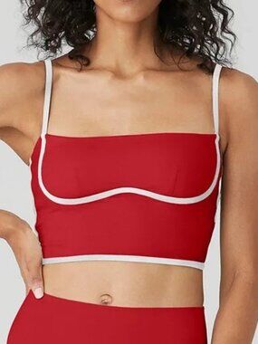 Alo Yoga Airbrush Streamlined Bra Tank - Red / White - Size Medium